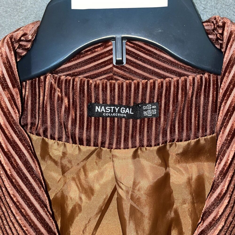 Nasty Gal Blazer Jacket Ribbed Velvet Double Breasted Brown Bronze Size 8 - Picture 8 of 16